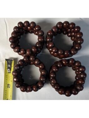 Wood Bead Stretch Bracelets - Set of 4 - Rich Brown
